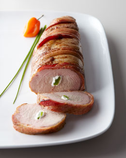 Pork Tenderloin Stuffed with Cream Cheese, Jalapeno's and wrapped in Bacon